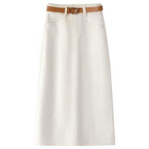 Women'S Summer A-Line Denim Midi Skirt High Waist Slimming Back Slit Stretch Comfort Fit Casual Style 2025 Fashion