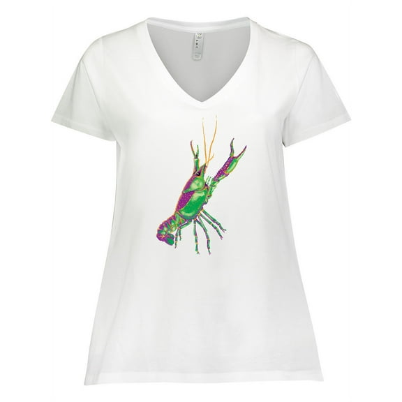 Inktastic Mardi Gras Crayfish Artsy Women's Plus Size V-Neck T-Shirt