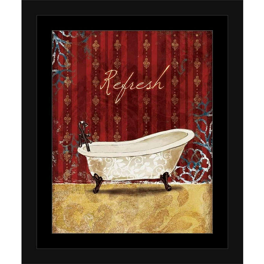 Refresh Vintage Bath Tub Traditional Pattern Painting Red & Tan, Framed ...