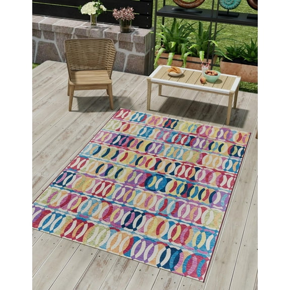 Unique Loom Outdoor Modern Collection Area Rug - Tiles (5' 3" x 8' Rectangle Multi/Blue)