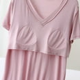 thumbnail image 5 of MIUOWANP Women's T-Shirts Loose Fit V-Neck Shirt Solid Color with Built In Bra Cups, Lightweight Loungewear Size XXL(12)Pink, 5 of 5