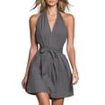 thumbnail image 2 of Uscallm Women Plus Size Halter Tie Flowy Boho Mini Dress Casual Beach Vacation Swing A-Line Sleeveless Summer Sundress, Gray XL, 2 of 6