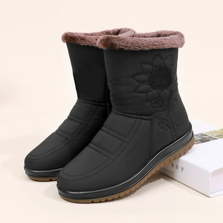

Cathalem Womens Floral Boots Ladies Shoes Warm Snow Boots Casual Shoes Fashion Soft Bottom Snow Boots for Women Wide Width Black 8.5