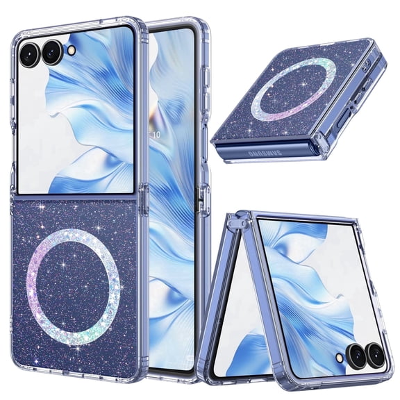 YINLAI Samsung Z Flip 7 Case Compatible with Mag-safe 6.9",Glitter Sparkle Slim Transparent Shockproof Protective Case for Samsung Z Flip7,Clear