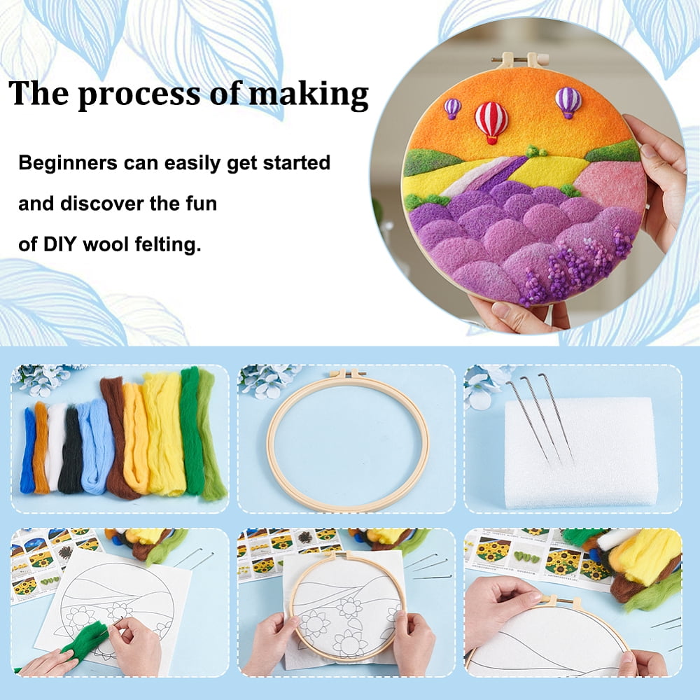 4 Sets Needle Felt Starter Set Flower Felt Painting Kit for Beginners Wool Felting Supplies with Picture Frame Felts Needles Foam Pad Felts Cloth