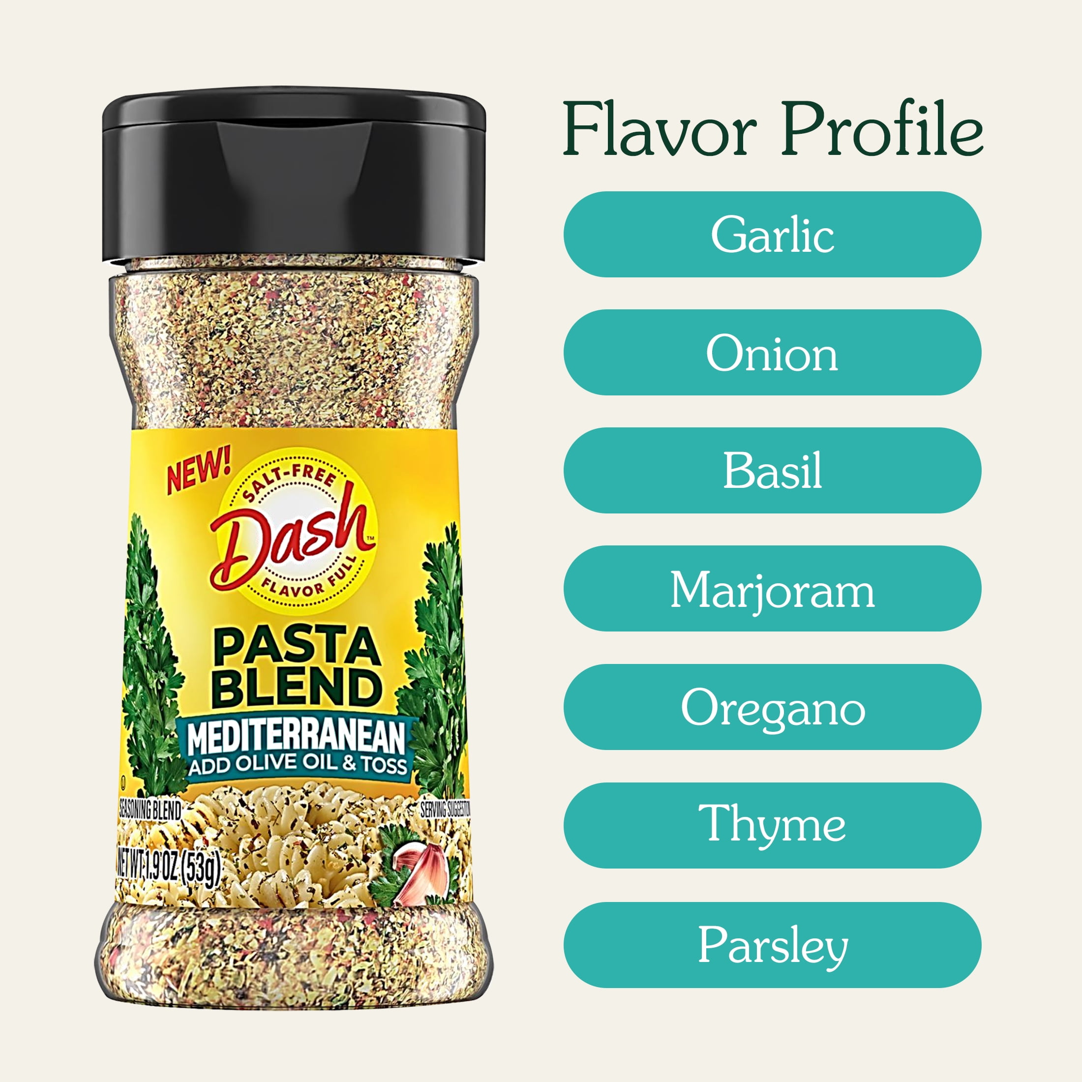 (8 pack) Dash Pasta Blend Mediterranean, Salt Free Seasoning Blend, 1.9 oz Bottle