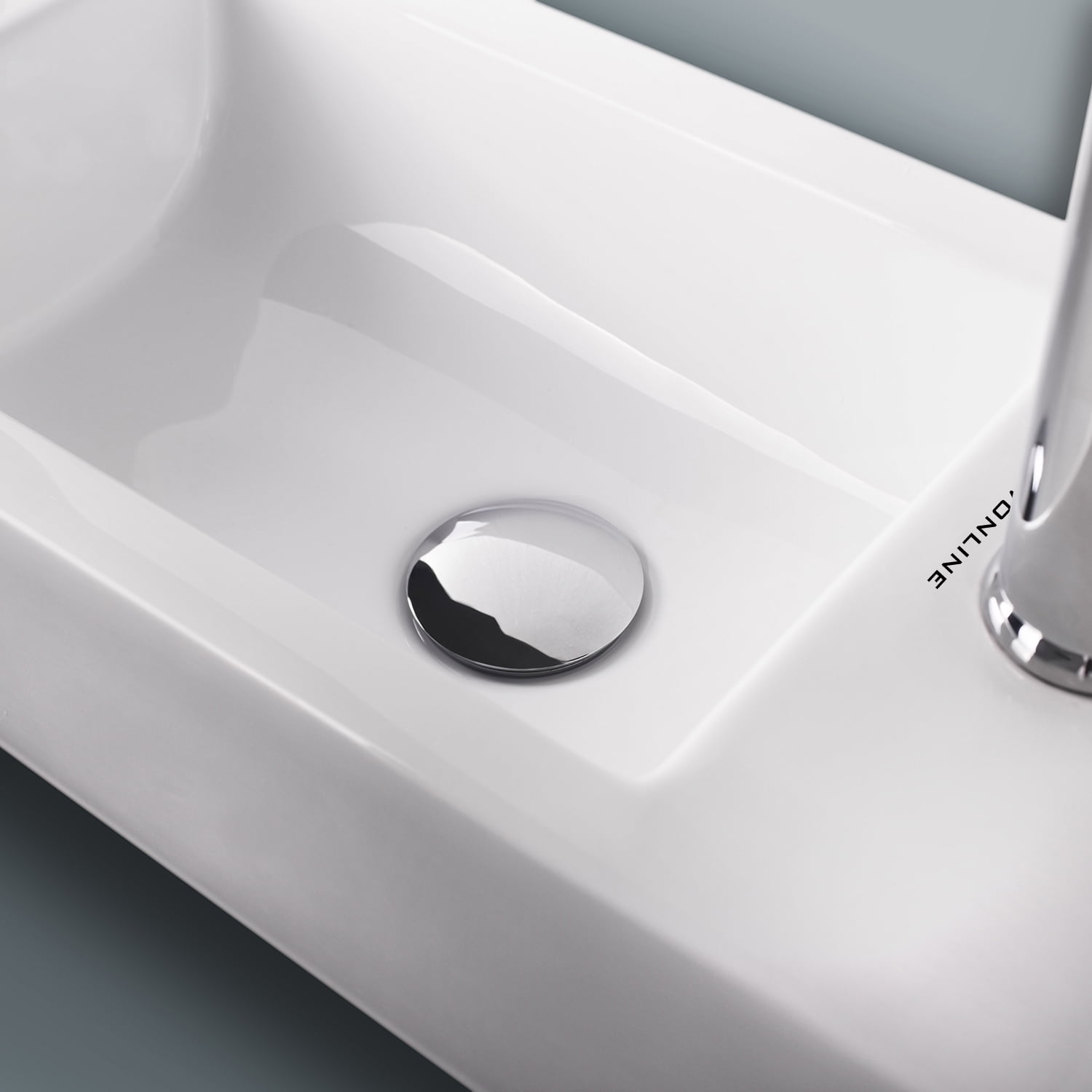 Wonline Bathroom Wall Mount Rectangle Corner Single Sink White Porcelain Ceramic Vessel Sink & Chrome Faucet Combo without P-Trap