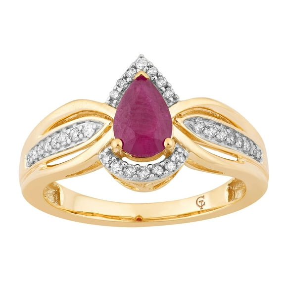 10k Gold Ruby & 1/6 Carat T.W. Diamond Teardrop Ring