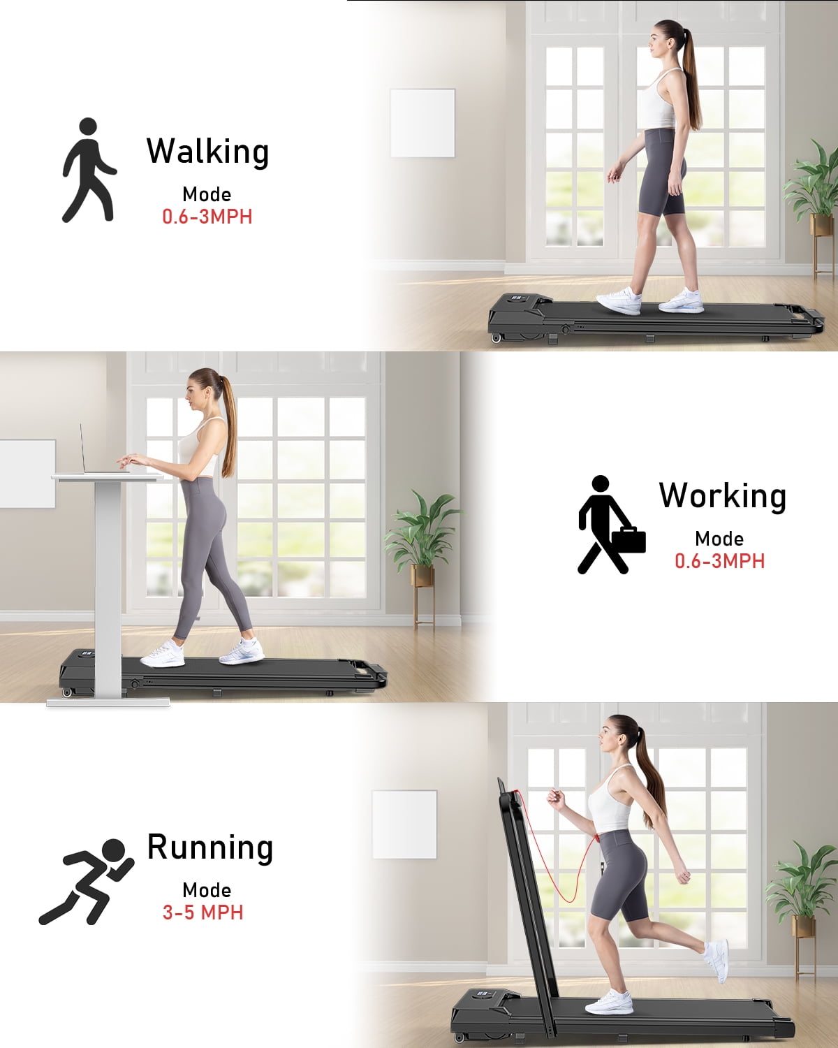 Bigzzia Foldable Walking Pad,2 in 1 Under Desk Treadmill with Remote Control and LED Display,320lb Capacity,Compact & Small Treadmill for Home & Office,Black