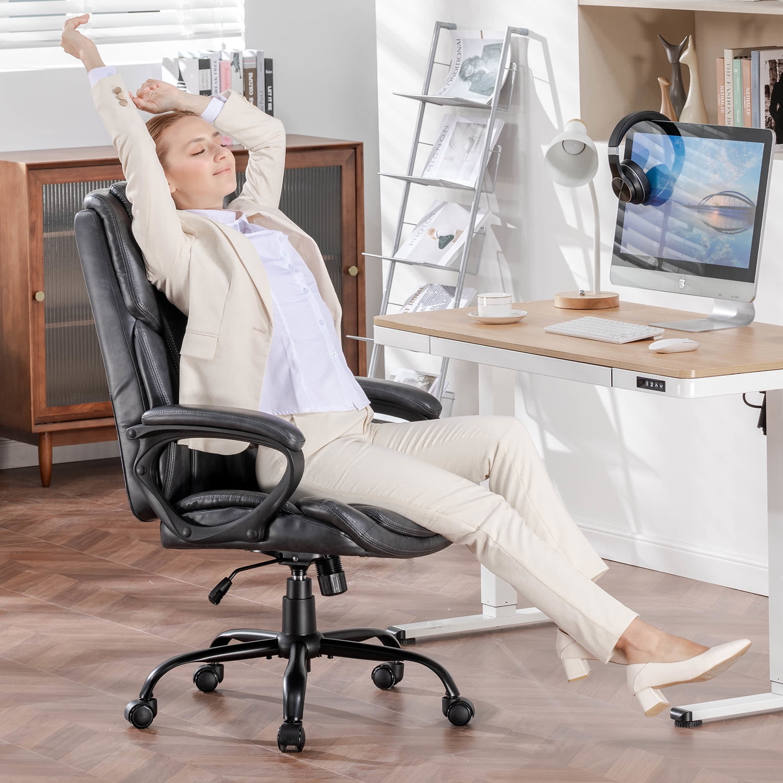 Mainstays Executive Ergonomic High Back Leather Home Office Desk Chair, Gray