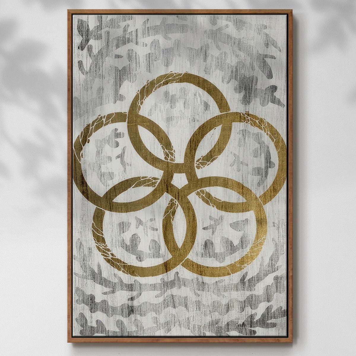 Five Golden Rings - Gold Leaf Holiday - Framed Gallery Wrapped Holiday Canvas - 25 x 37 - Rosewood Frame
