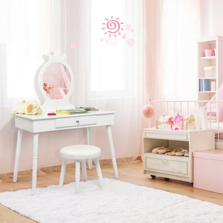 Gymax Kids Vanity Makeup Table Chair Set Make Up Stool Play Set For Children White Walmart Canada