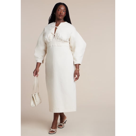 ELOQUII Women's Plus Size Tie Front Denim Maxi Dress
