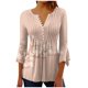 thumbnail image 2 of ICHUANYI Clearance Women's Casual Trumpet 3/4 Sleeve Printed Buttoned Basic Ruched Tops Pleated T-shirts Blouses(Khaki, XXL) ICHUANYI WER2023081011629, 2 of 5
