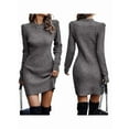 thumbnail image 3 of Chandail Femme Court Élégant Manches Longues Col Rond Ajusté Habillé Automne Hiver Mini Robe Tricotée Fleur Gris TG, 3 of 7