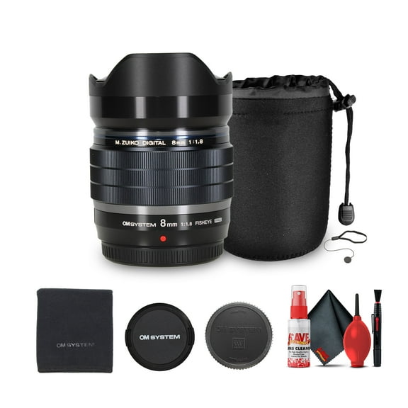 Olympus M.Zuiko Digital ED 8mm f/1.8 Fisheye PRO Lens (V312030BU000) Bundle Including: Lens Pouch, Lens Caps, Cloth, Cleaning Kit