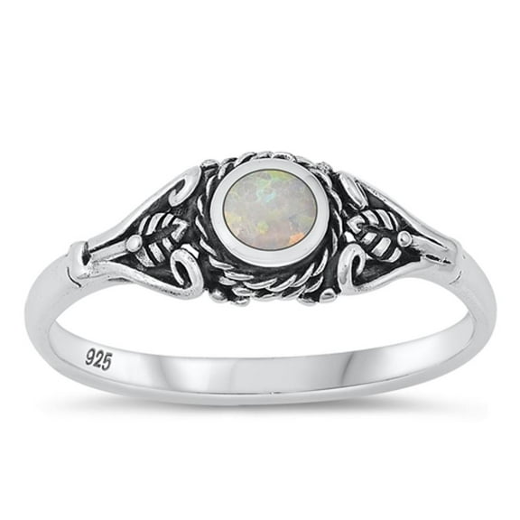 CHOOSE YOUR COLOR Sterling Silver White Simulated Opal Bali Ring Vintage Band 925 CZ Female Size 7