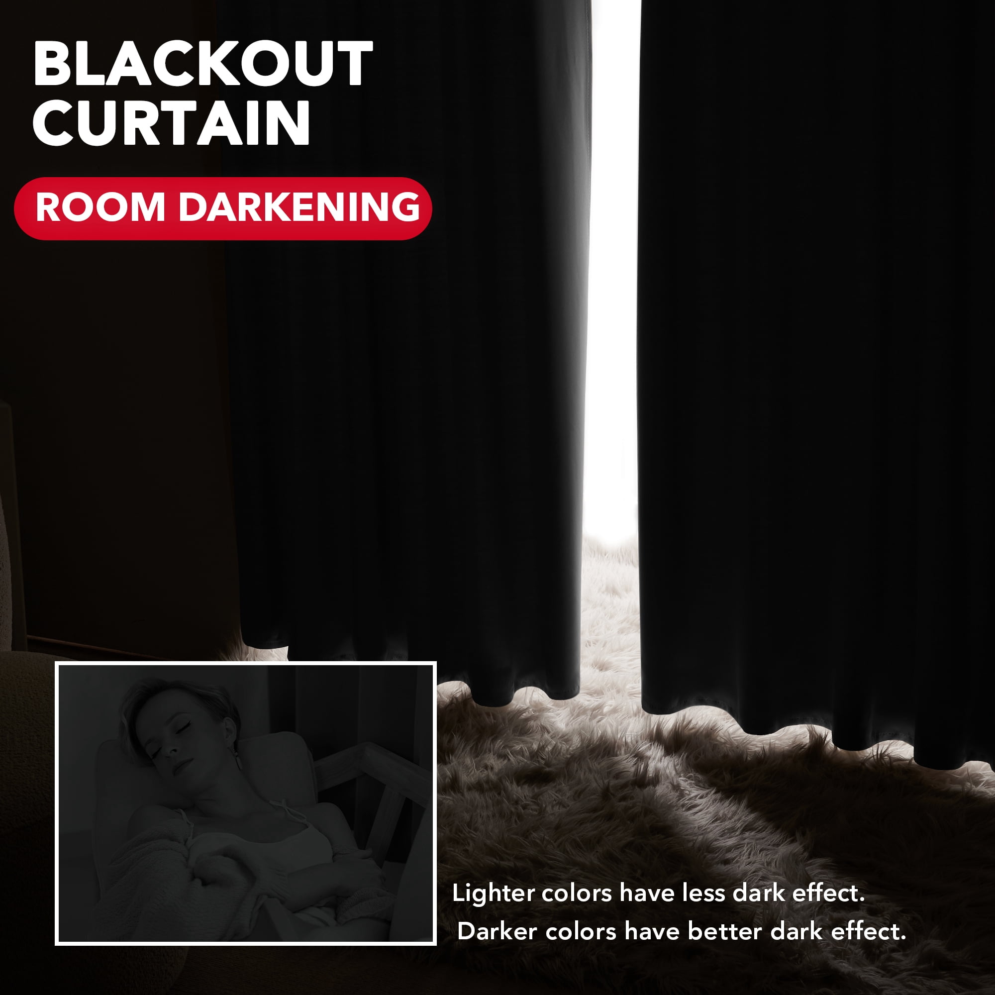 ZOPZO Black Out Curtains 2 Packs, Black, 52W x 84L Inch, Noise Reducing Drapes for Bedroom and Living Room