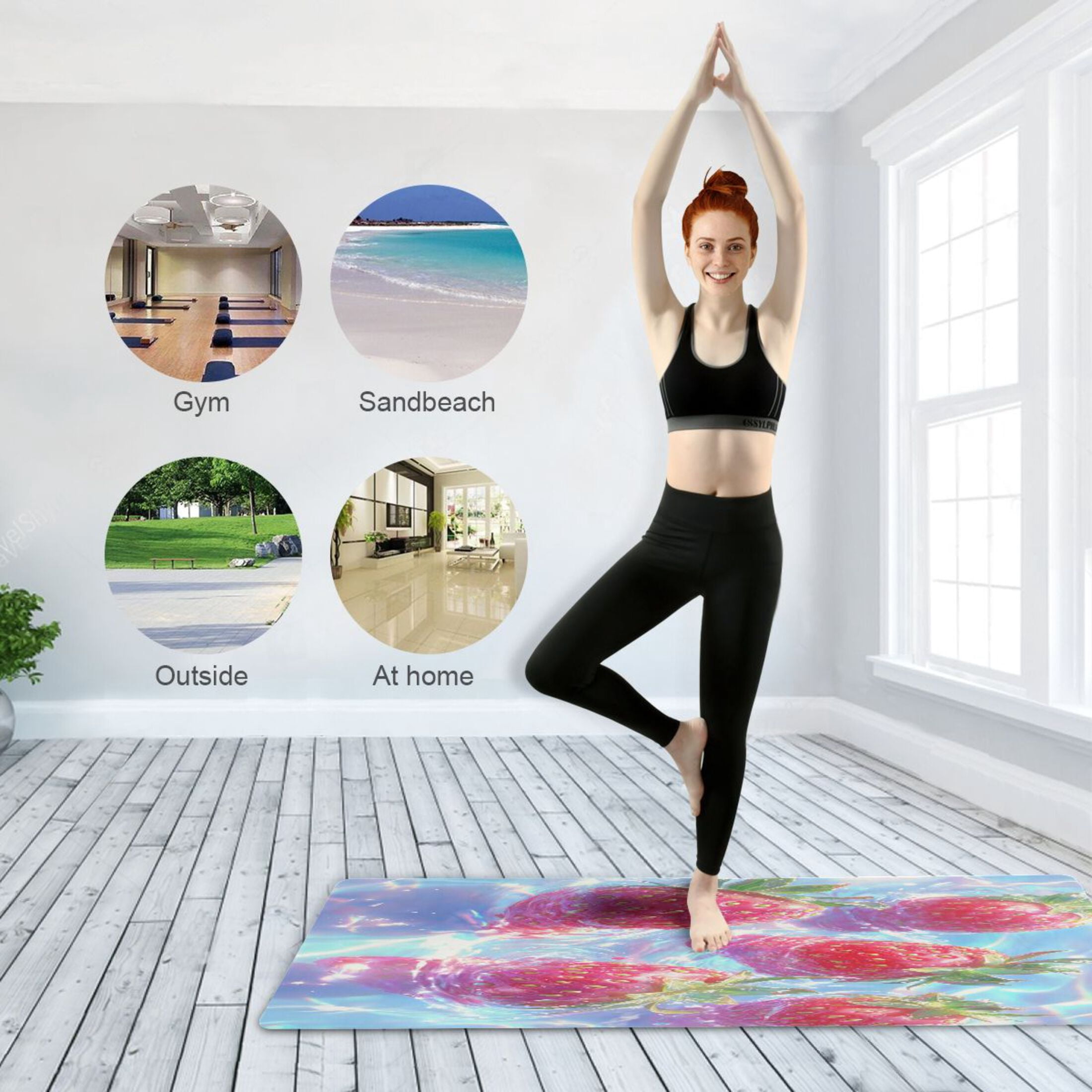 BZSMCE Yoga Mat Women Strawberries Floating in Water Fitness Mat