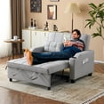 thumbnail image 4 of Ktaxon Faux Leather Loveseat Sofa Bed with Side Pockets, Adjustable Backrest Lounge for Living Room, Game Room Light Gray, 4 of 11