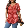 thumbnail image 2 of Womens Plus Size Tunic Tops Summer Short Sleeve V Neck Floral Blouse Casual Loose Fit Pleated Button Down Dressy T Shirts for Work, Travel & Everyday Wear, 2 of 6