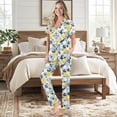 thumbnail image 2 of TSOVTHRID Vintage Flower Lemon Print Pajama Set for Women Button Down Sleepwear Soft Short Sleeve Pjs with Long Pants, Size M, 2 of 7