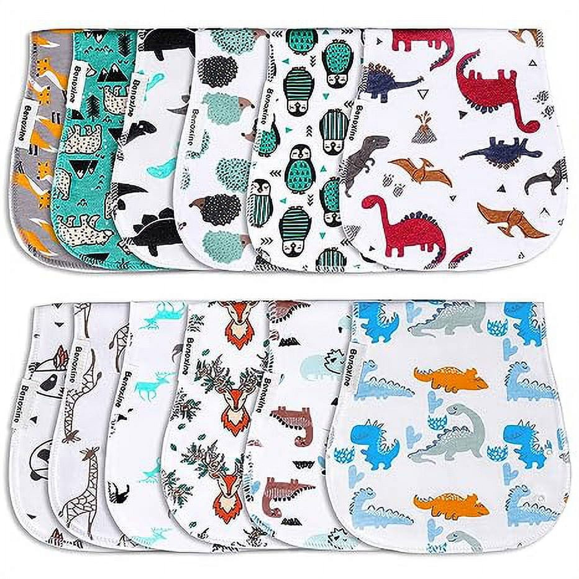 2-in-1 Baby Bibs & Burp Cloths Set, 3-Layer Design, Large Size, Super Absorbent, 100% Organic Cotton, Soft & Comfortable，12-Pack