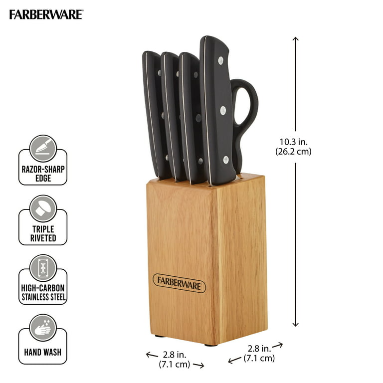 Knife Set with Block, Yabano 6 Piece German Stainless Steel Kitchen Cutlery  Small Knife Block Set
