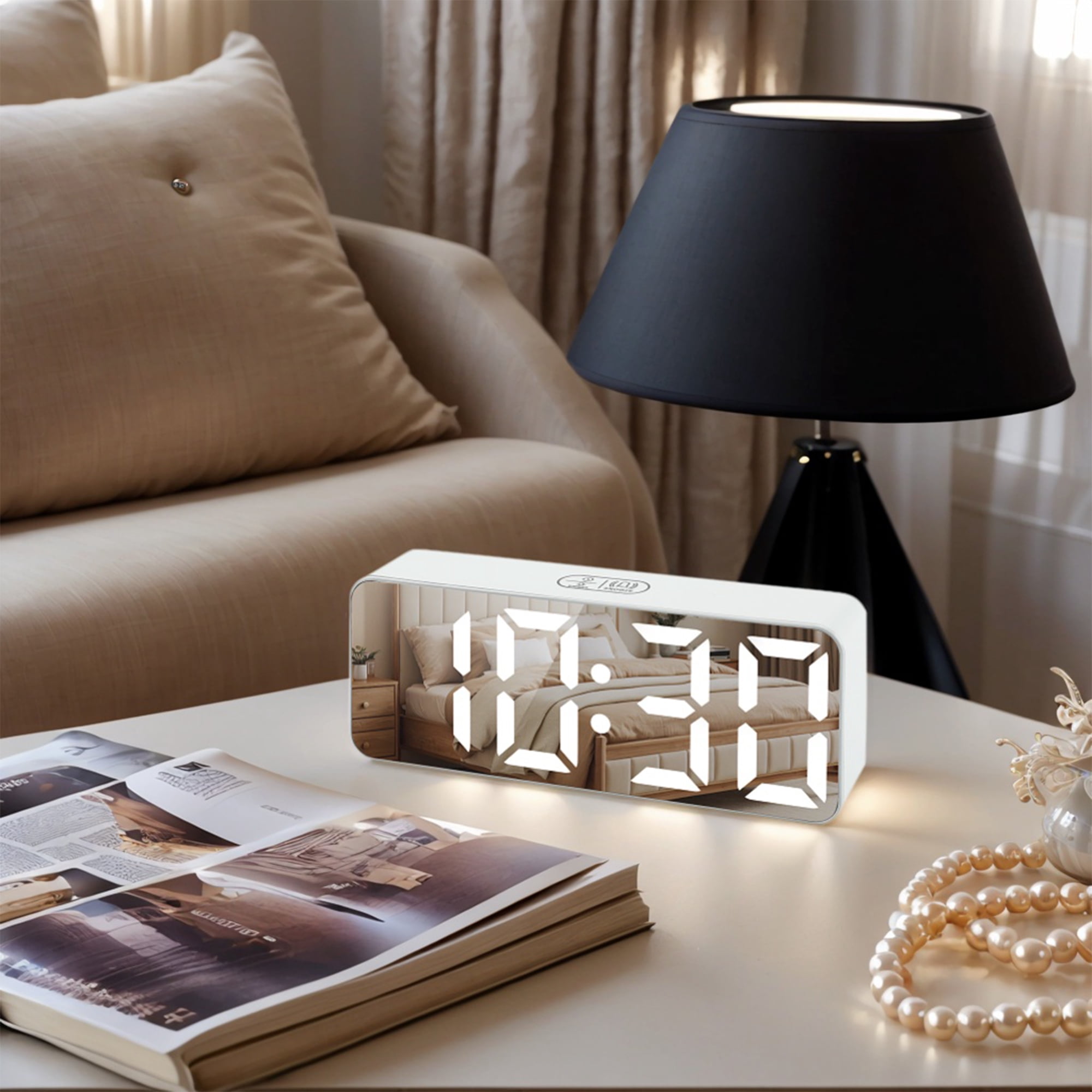 Unique Bargains Digital Alarm Clock White Housing With White Light 5.5"L x 1.2"W x 2.2"H