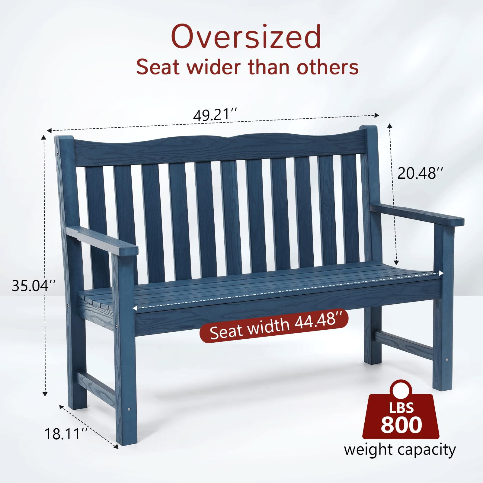 Stoog Two Person Outdoor Garden Bench with Armrest, Loveseat Porch Chair with 800 lbs Capacity, HIPS All-Weather for Patio Porch Backyard Park, Blue