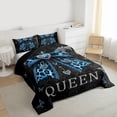 thumbnail image 3 of Homewish Diamond Bow-tie Queen Comforter Set, Blue Glitter Butterfly Bedding Sets, Retro Fashion Damask Reversible Bedding Comforter Set, Breathable Home Decor, 3-Piece, 3 of 8