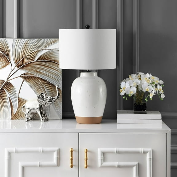 SAFAVIEH Portcia 27.5 in. H Mid-Century Table Lamp, Ivory/Clay