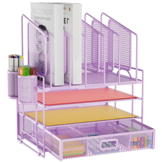 Organizadores de escritorio Marbrasse, organizador de archivos de malla de 4 niveles, morado
