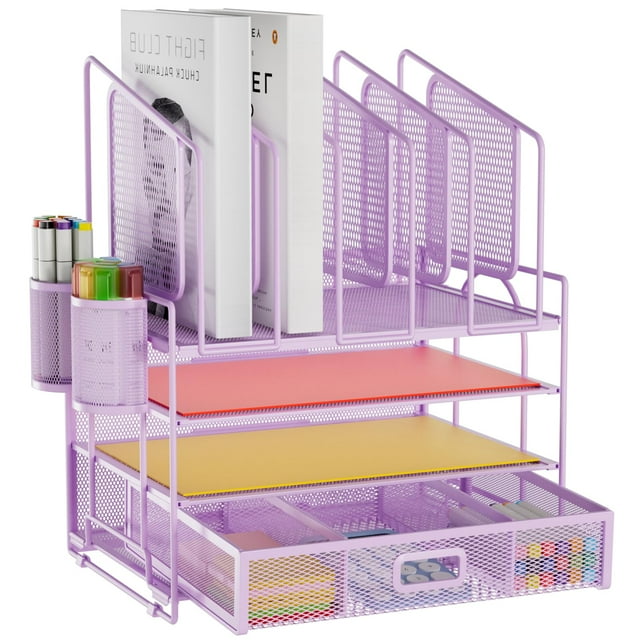 Organizadores de escritorio Marbrasse, organizador de archivos de malla de 4 niveles, morado