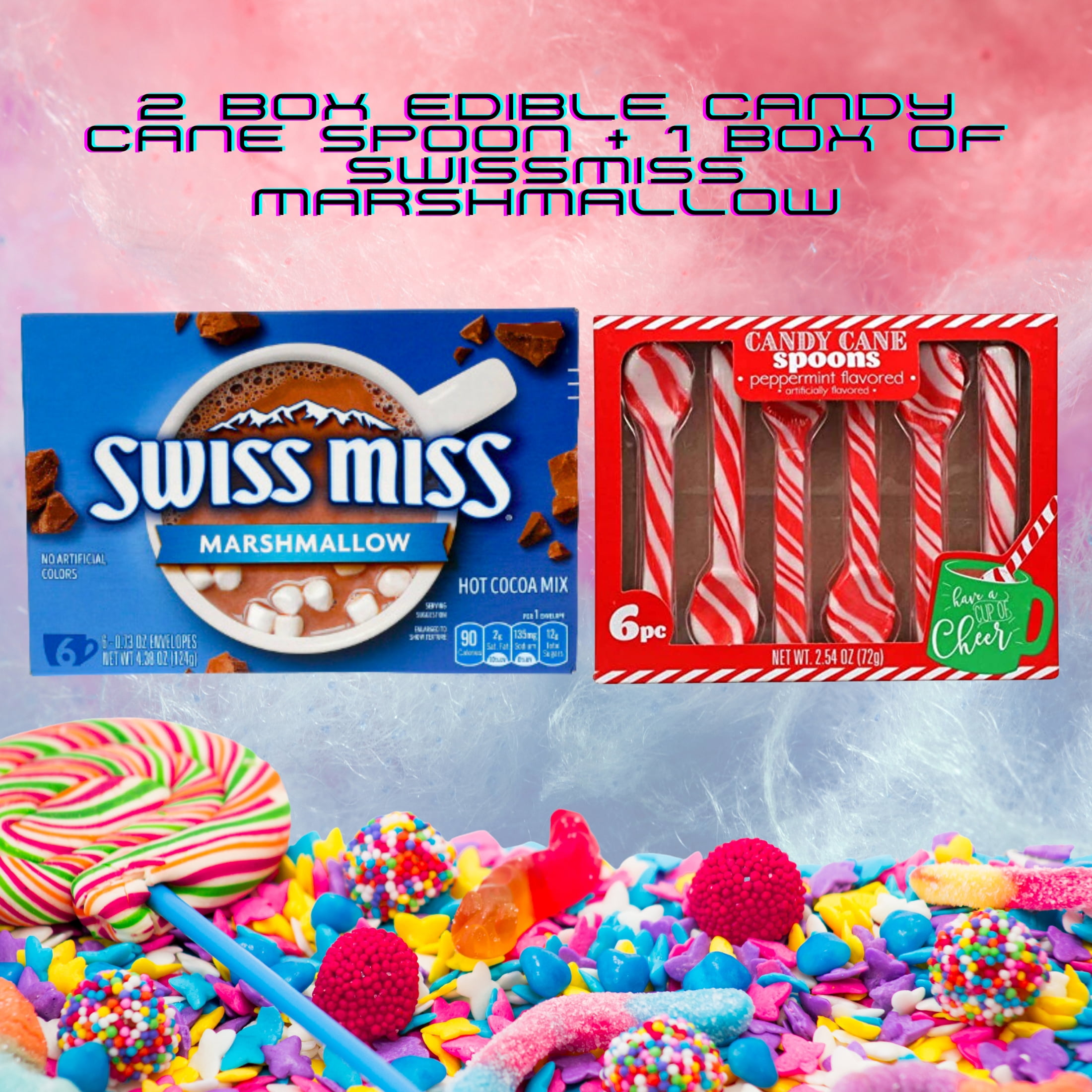 Swiss Miss Milk Chocolate with Mini Marshmallow Hot Cocoa Mix 6Cts Edible Candy Cane Peppermint Flavored Spoon 12Cts Party Favor Snacks Bulk Christmas Flavors Goody Filler Stocking Stuffers Box of 3