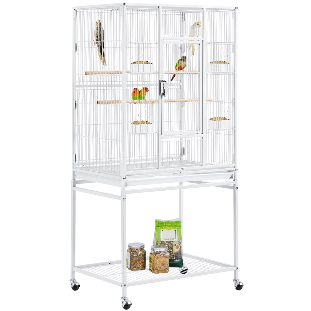 Renwick 53.5"H Large Rolling Metal Pet Cage with Detachable Stand，White