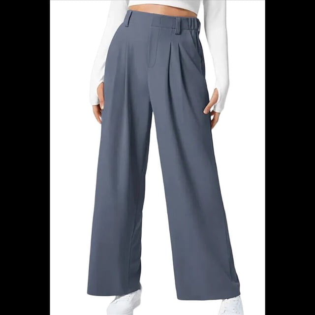 Pantalones de Traje de Pierna para Mujer, Holgados, de Cintura Alta Elástica, Informales, Largos, Color Gris Oscuro, Talla L