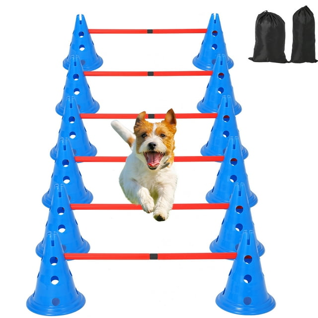 Dog Training Set – 12 Cones & 6 Adjustable Hurdles with Carry Bag, Professional Obstacle Course for Small/Large Dogs – Indoor & Outdoor Use