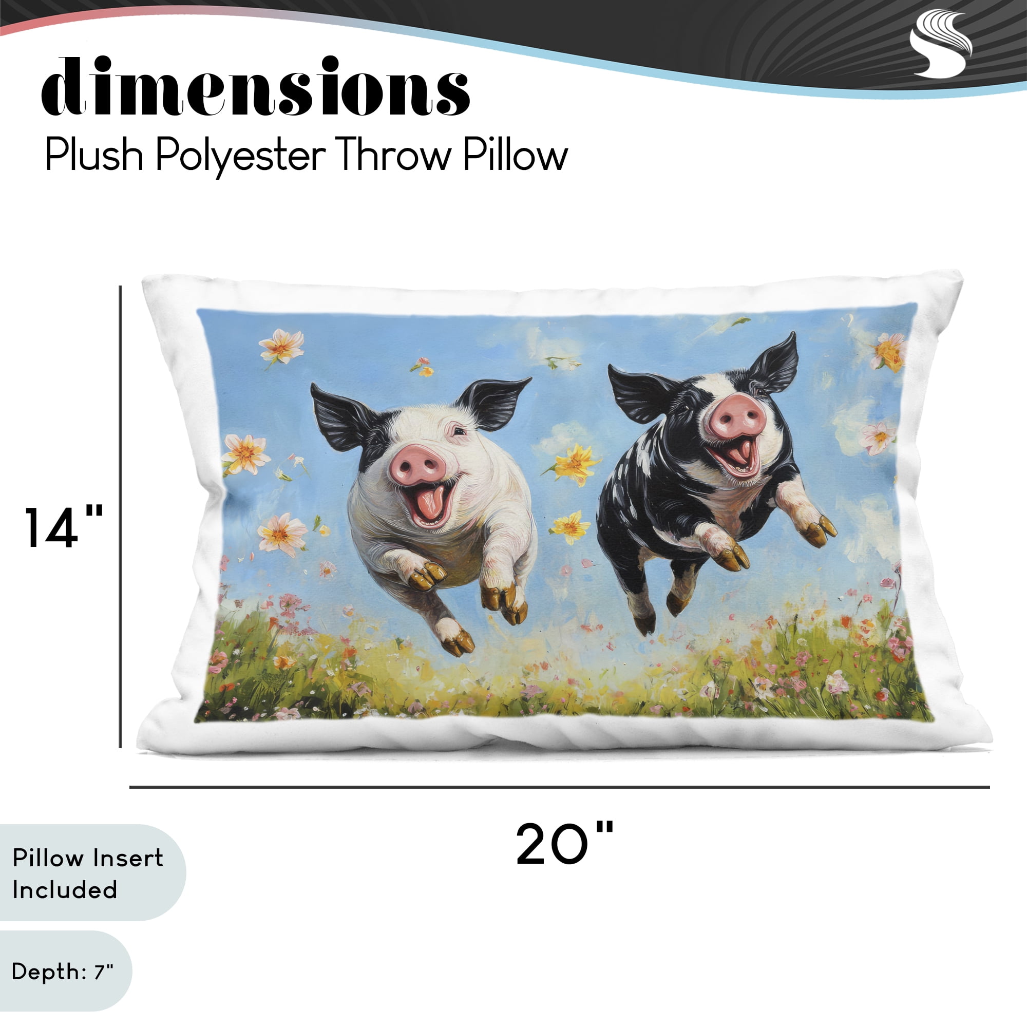 Stupell Industries Flying Pigs & Flowers Decorative Printed Throw Pillow, design by The Wands Want, 14 x 7 x 20