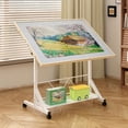 thumbnail image 2 of S-HOME 360 Degree Adjustable 35 Inch White Puzzle Table with Protective Cover and Drawers, Wheels Multi-Purpose Design for Family Fun, 2 of 19