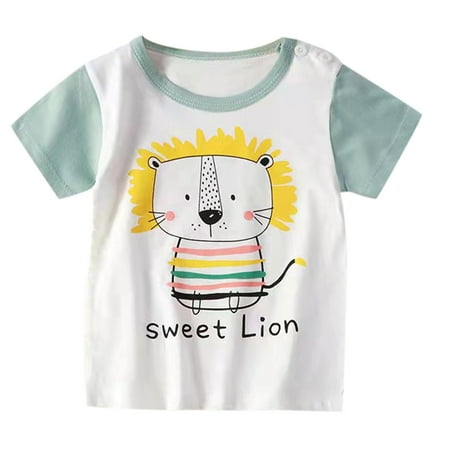 

nsendm Long Sleeve Boys Shirts Children Kids Toddler Infant Baby Boys Girls Cute Cartoon Animals Short Long Sleeve White 18-24 Months