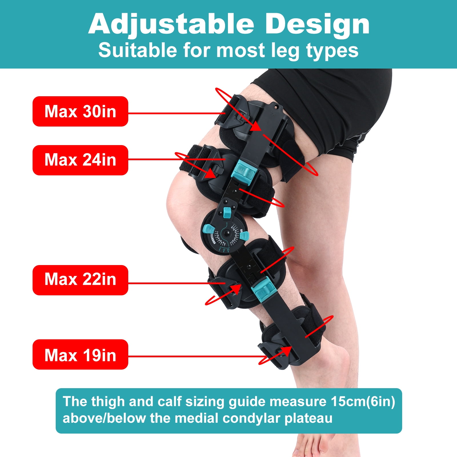 Hinged ROM Knee Brace with Shoulder Strap Post Op Knee Immobilizer Adjustable Knee Support with Side Stabilizers Medical Knee Orthopedic Support for Men and Women, Left or Right Leg