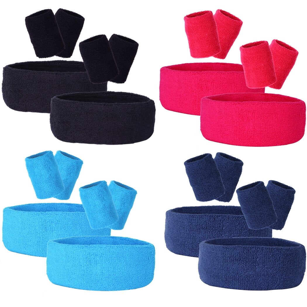 Sweatband Headbands, 8 Set Neon Sweatbands Set Colorful Terry Cloth