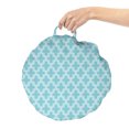 thumbnail image 2 of Traditional Round Floor Cushion with Handle, Oriental Themed Quatrefoil Lattice Like Motif Monochromatic Pattern, Pillow for Living Room & Dorms, 18" Round, Pale Blue and White, by Ambesonne, 2 of 4