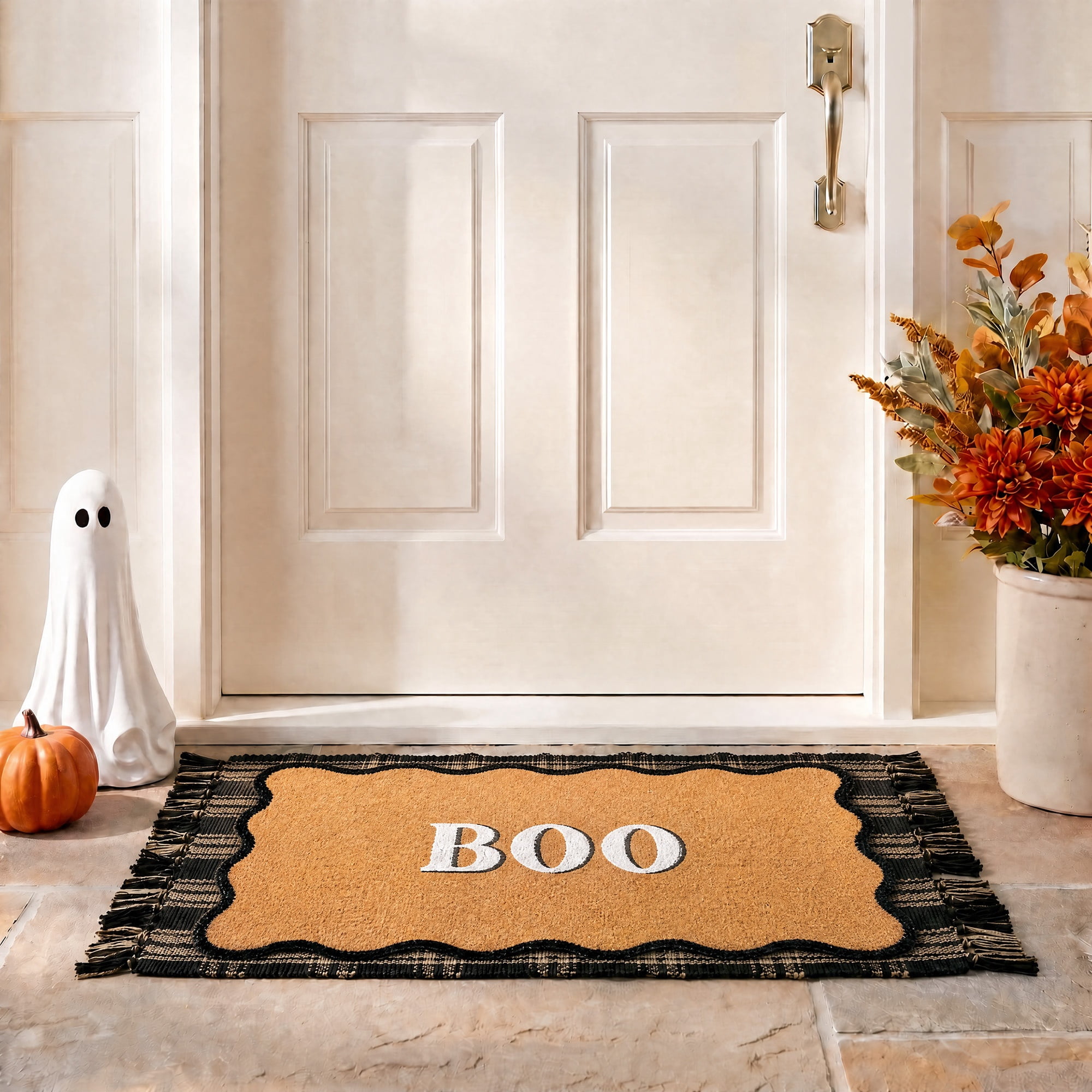 My Texas House Halloween Black Plaid Indoor/Outdoor Layering Rug, 24" x 38"
