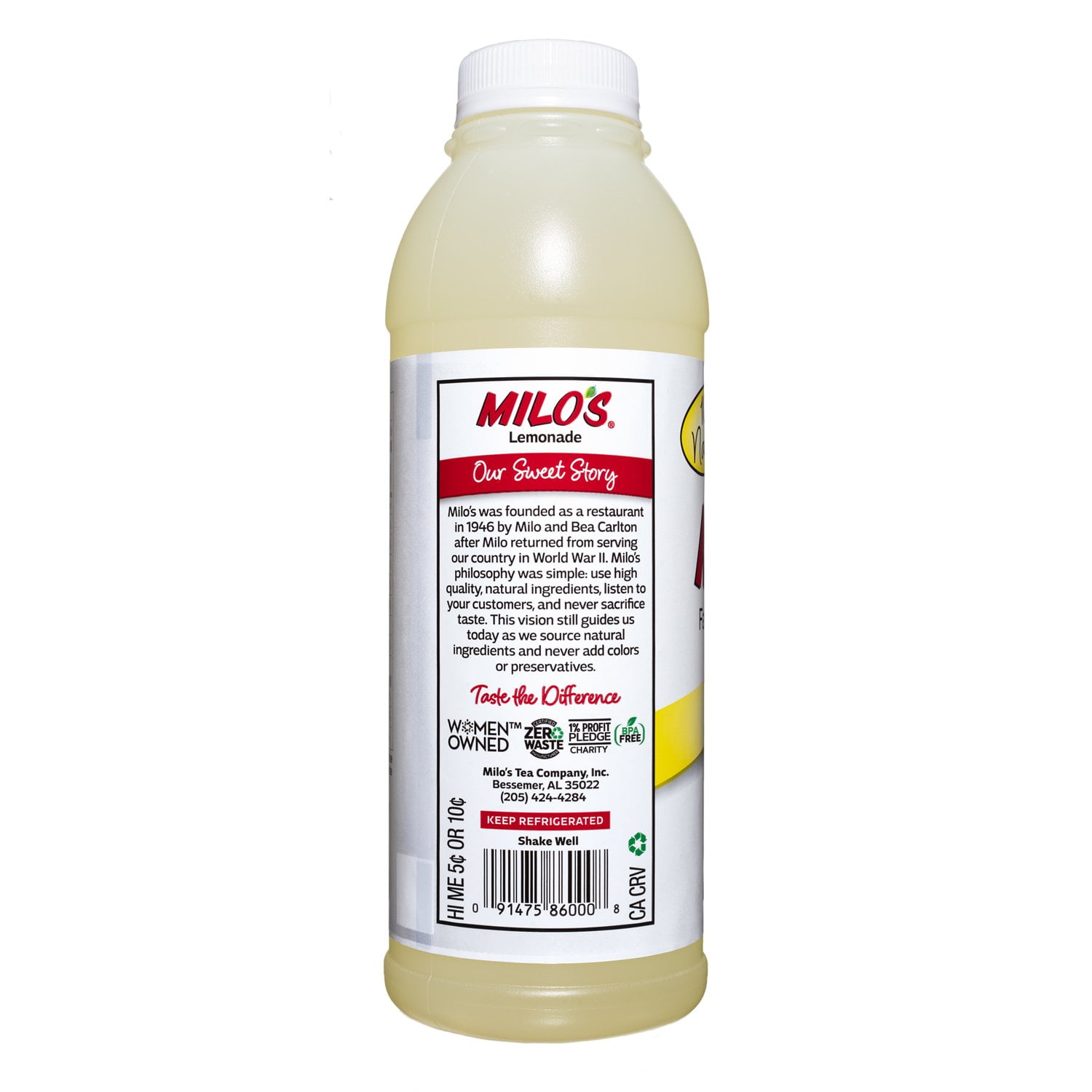 Milo's Lemonade Juice Drink, 100% Natural, 20 fl oz Refrigerated Bottle