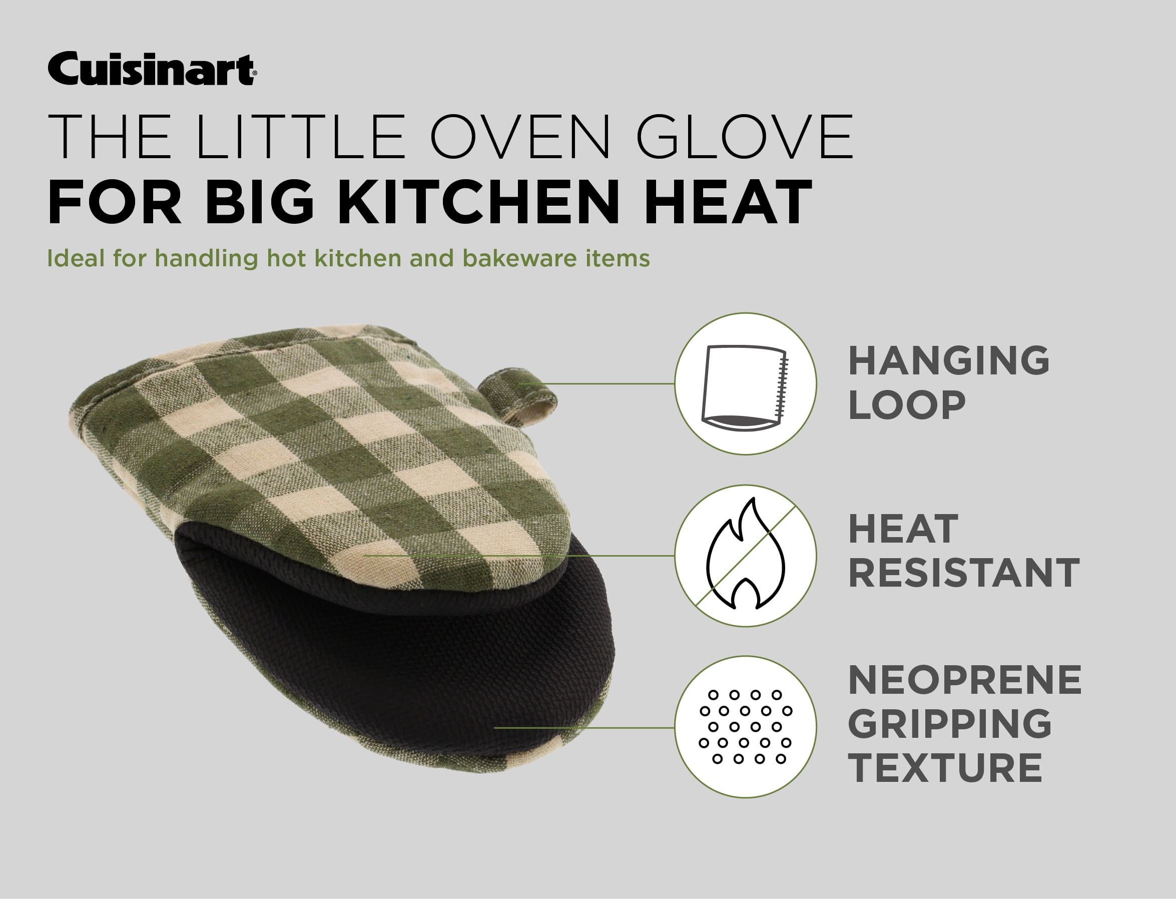 CUISINART Oven Mitts Green Plaid Checked Heat Resistant Mini Farmhouse  Kitchen