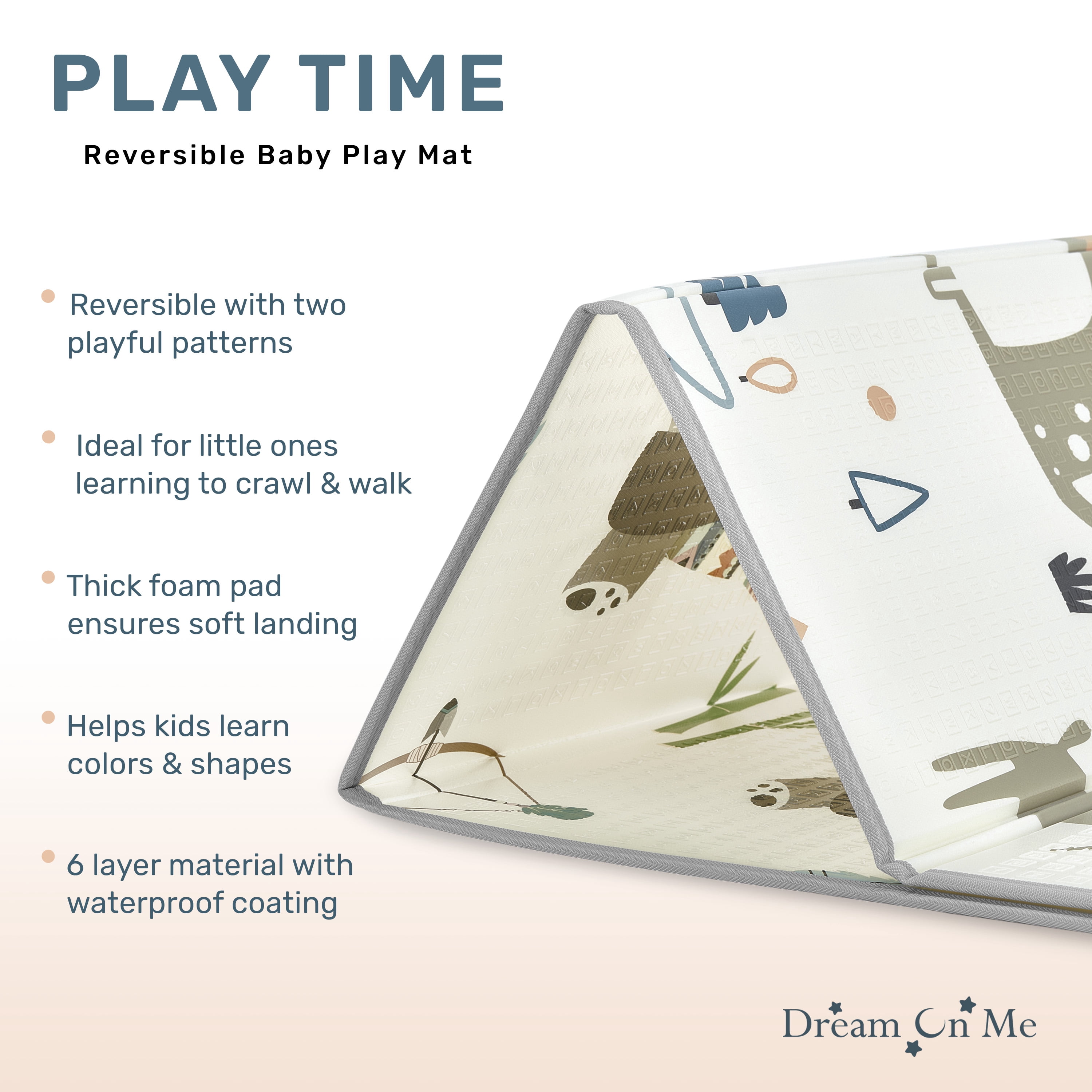 Dream On Me Play Time Reversible Baby Play Mat Foldable Extra Large Thick Foam Crawling Playmats for Toddlers Waterproof Portable Playmat Yoga/Picnic/Game Mat Indoor/Outdoor, Giraffe and Dinosaur