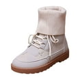 thumbnail image 7 of Rokment Womens Platform Combat Boots Fall Winter Trendy Casual Knit Patchwork Foldover Flat Low Heel Mid Calf Short Booties White Size 7.5, 7 of 7