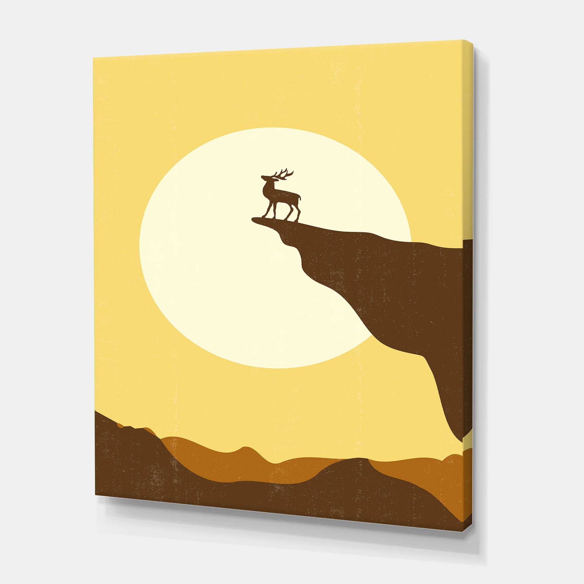 Designart ' Minimalistic Deer At Sunset On Mountain Top ' Lake House Canvas Wall Art Print
